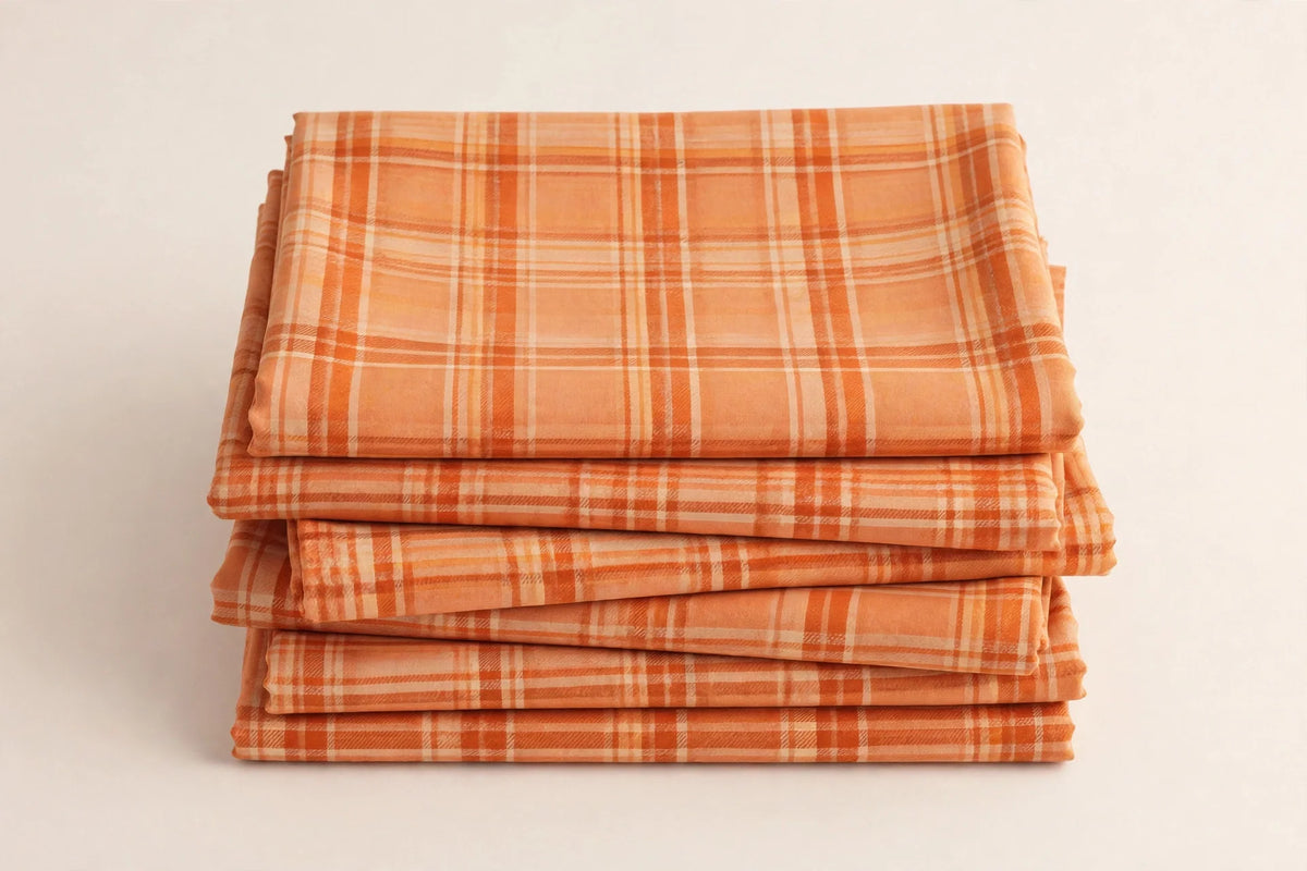 Sunset Plaid Rayon — Folded stack view