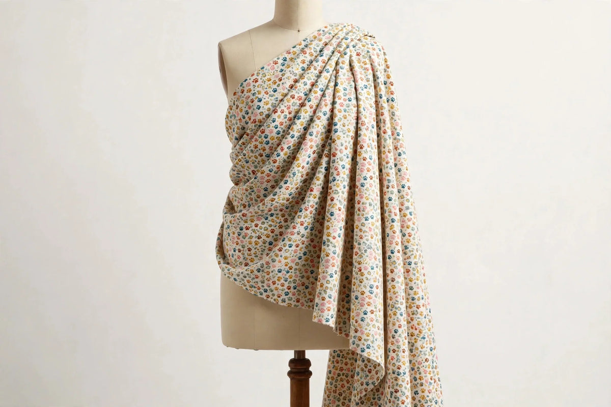 Tiny Paws Animal Print Cotton — Draped view