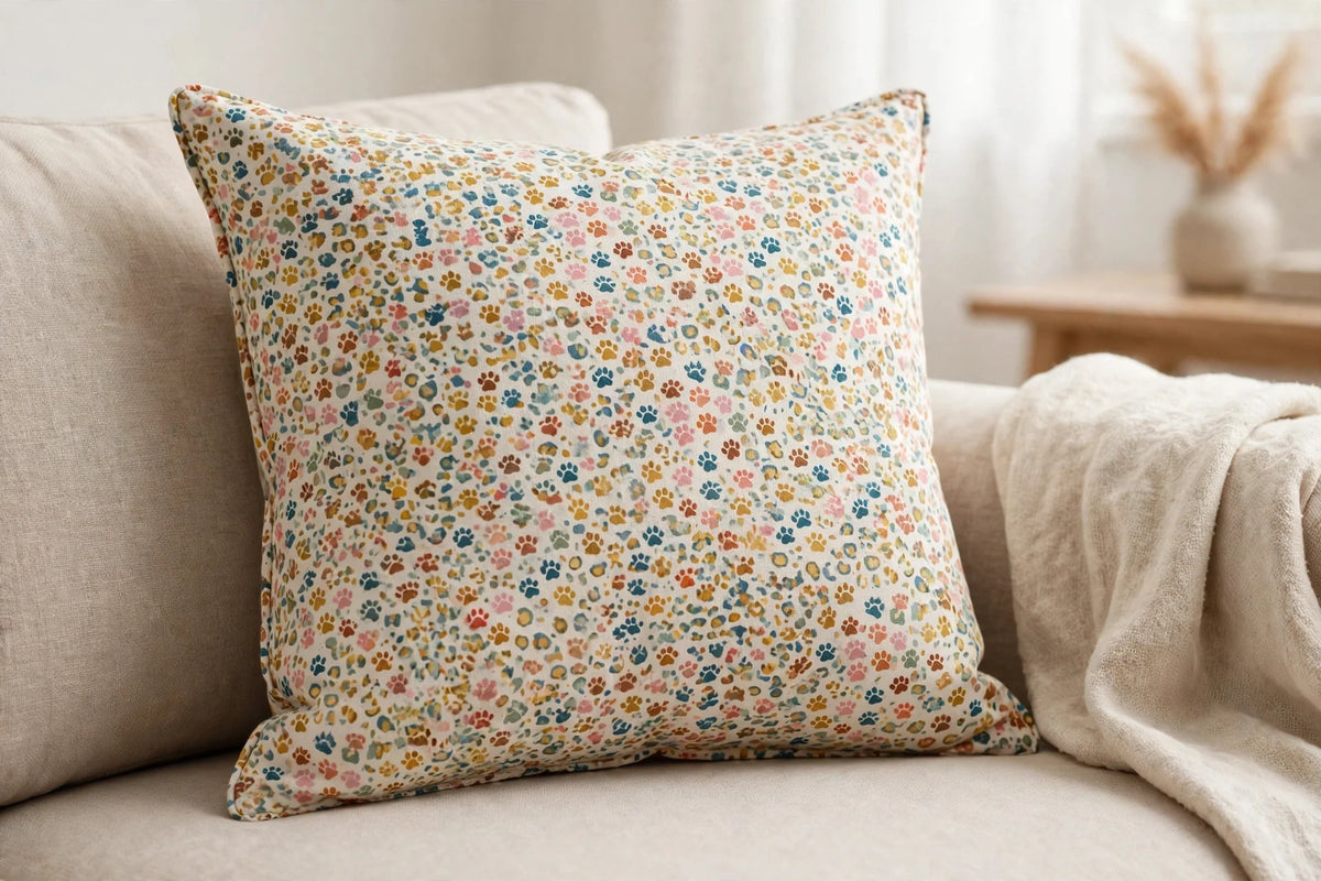 Tiny Paws Animal Print Cotton — Lifestyle cushion view