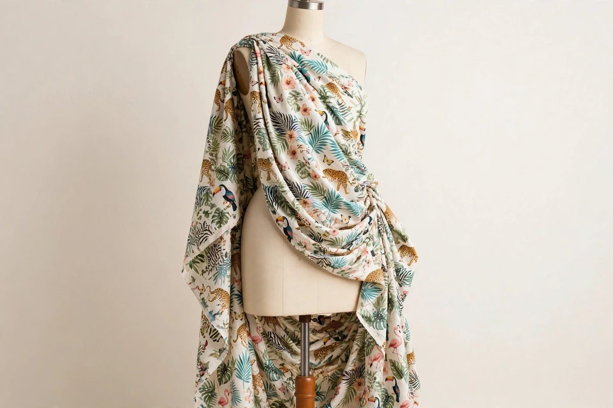 Tropical Animal Print Cotton — Draped view