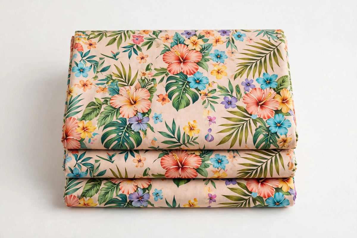 Tropical Floral Rayon — Folded stack view