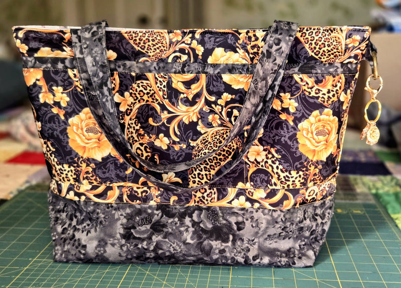 Customer creation - black and gold floral tote bag