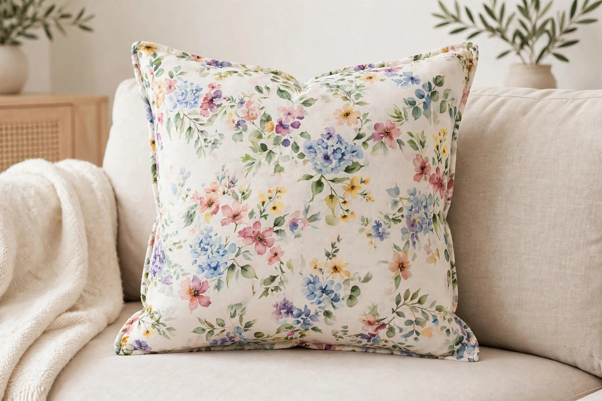 Watercolor Floral Voile — Lifestyle cushion view
