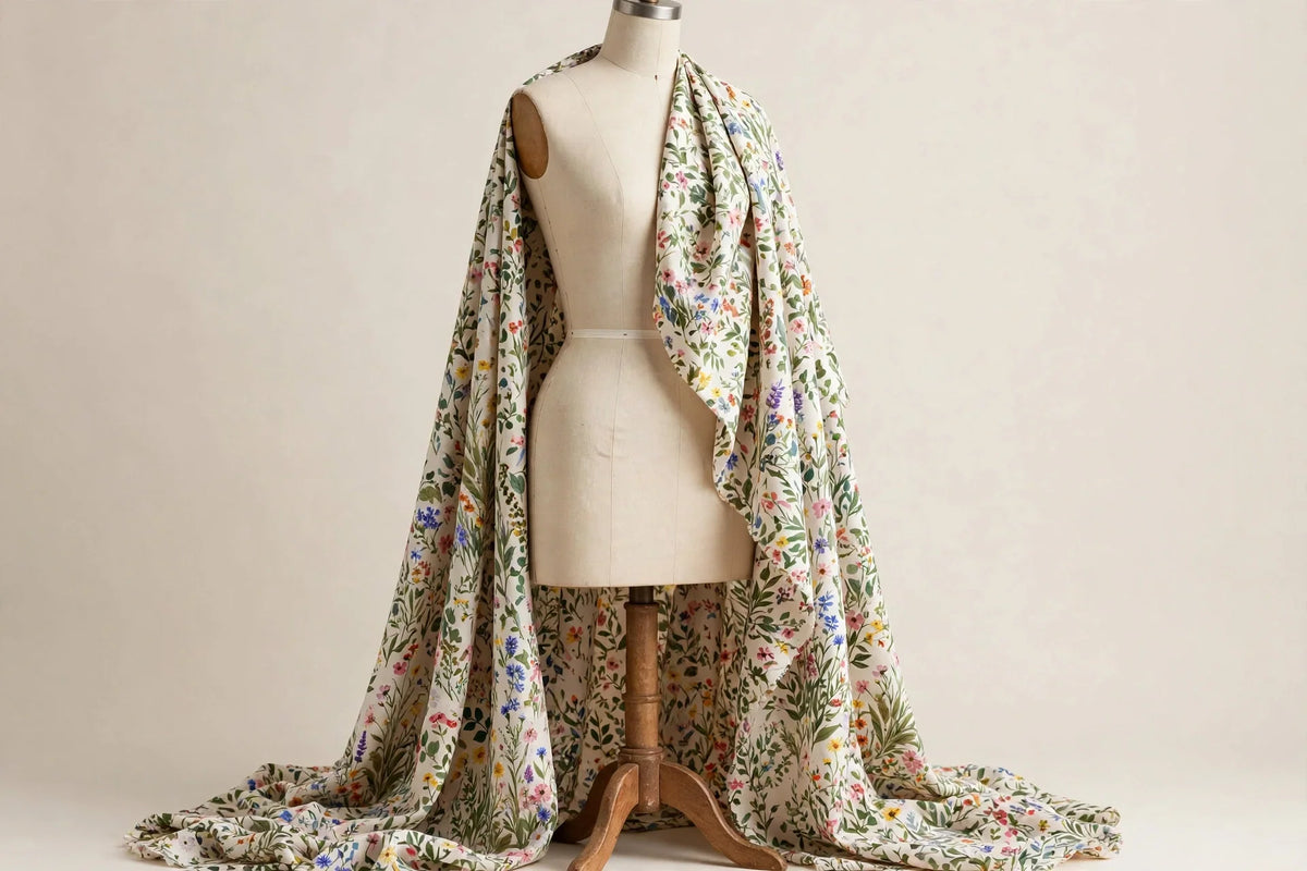 Wildflower Meadow Floral Rayon — Draped view