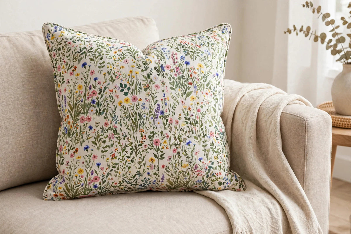 Wildflower Meadow Floral Rayon — Lifestyle cushion view