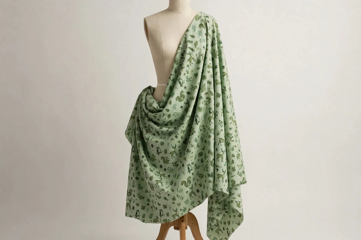 Woodland Animal Print Cotton — Draped view
