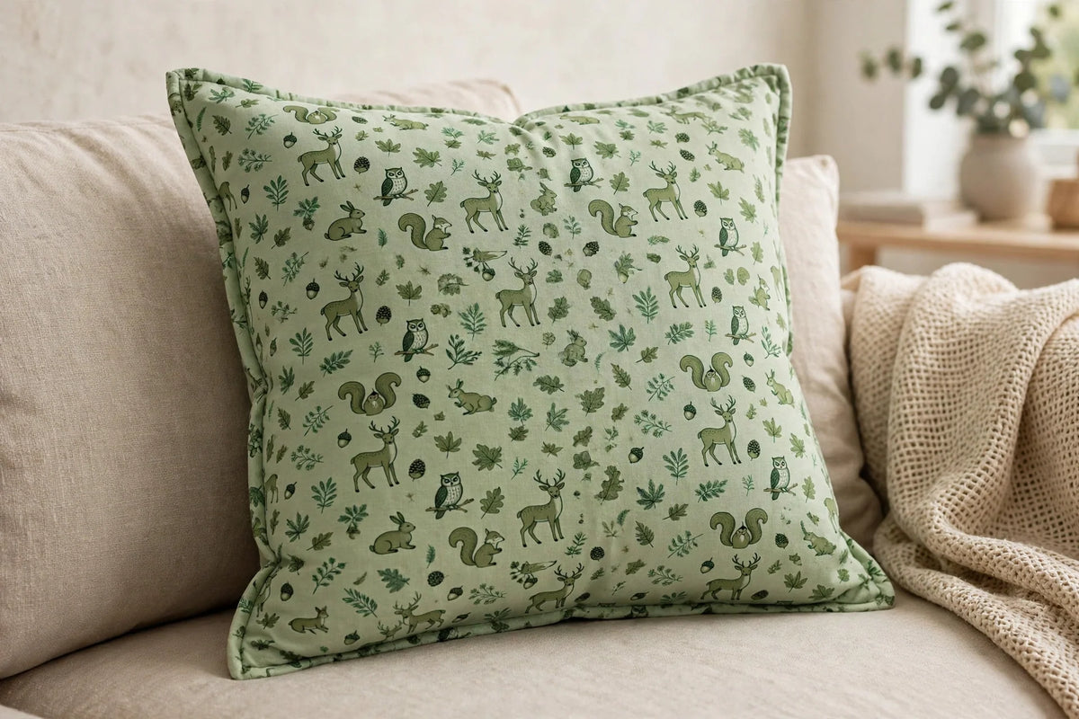 Woodland Animal Print Cotton — Lifestyle cushion view