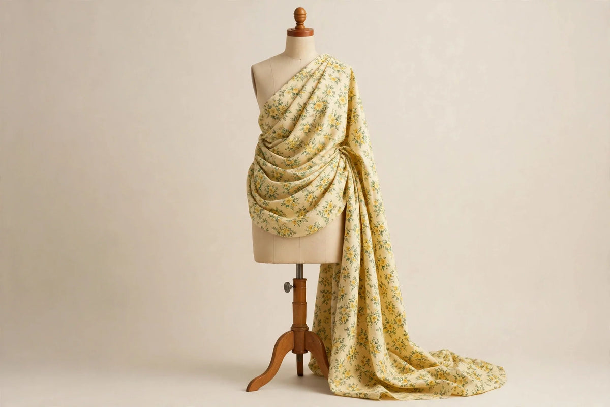 Yellow Floral Cotton — Draped view