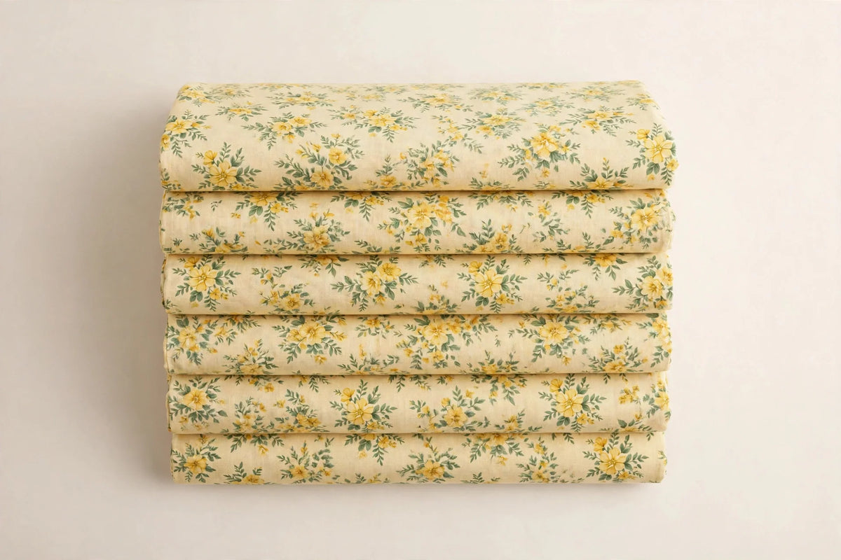 Yellow Floral Cotton — Folded stack view