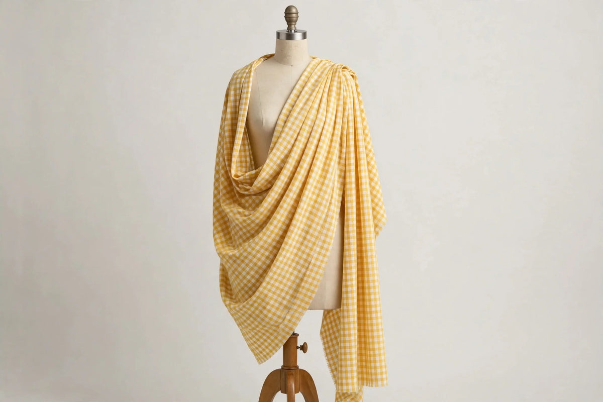 Yellow Gingham Cotton — Draped view