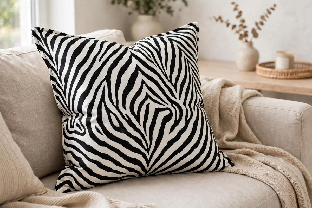 Zebra Luxe Satin — Lifestyle cushion view