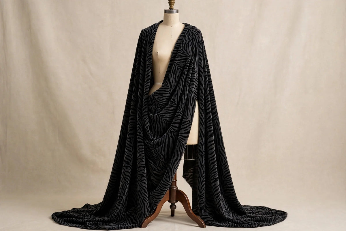 Zebra Nights Velvet — Draped view