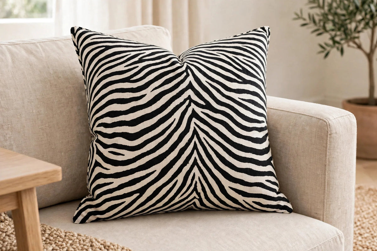 Zebra Print Cotton — Lifestyle cushion view