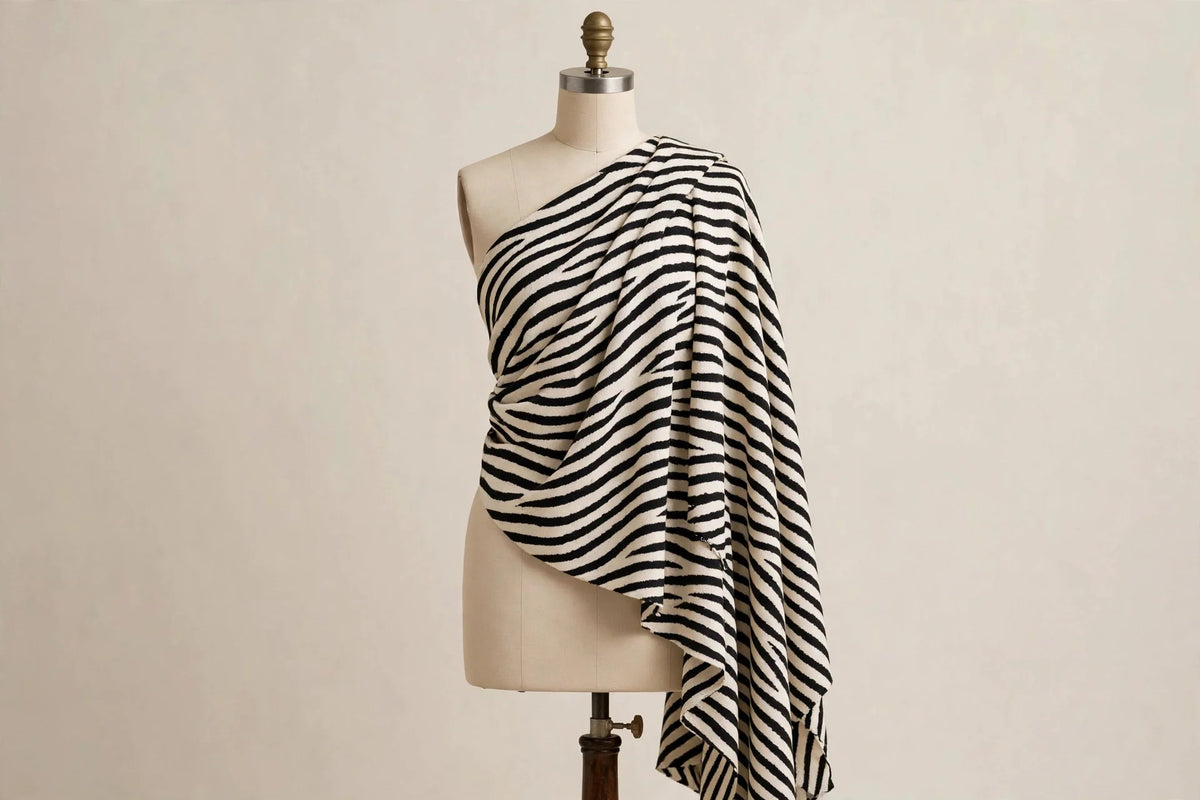 Zebra Stripe Jersey Knit — Draped view