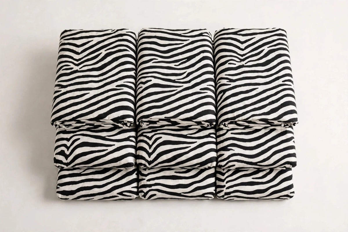 Zebra Tuxedo Cotton — Folded stack view